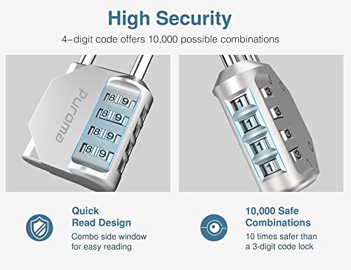 Puroma 2 Pack 2.6 Inch Long Shackle Combination Lock 4 Digit Outdoor Waterproof Padlock for School Gym Locker, Sports Locker, Fence, Gate, Toolbox, Case, Hasp Storage (Silver) - Image 3