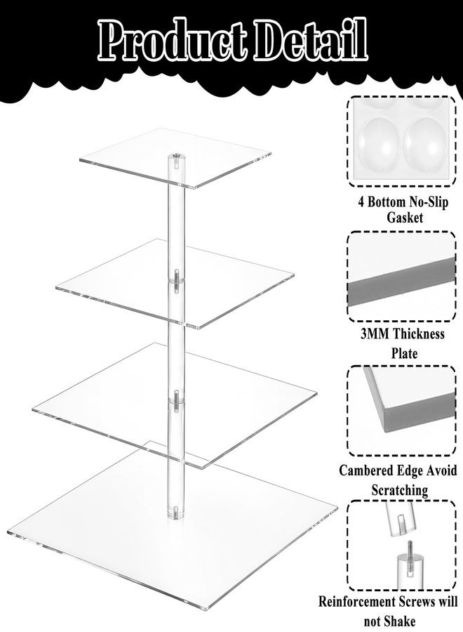 SHENLIU 2 Pack 4 Tier Acrylic Cupcake Stand for 50 Cupcakes, Large Square Cupcake Tower, Clear Acrylic Cupcakes Holder Display Dessert Stand for Birthday, Wedding, Baby Shower, Halloween, Party DéCor - Image 4