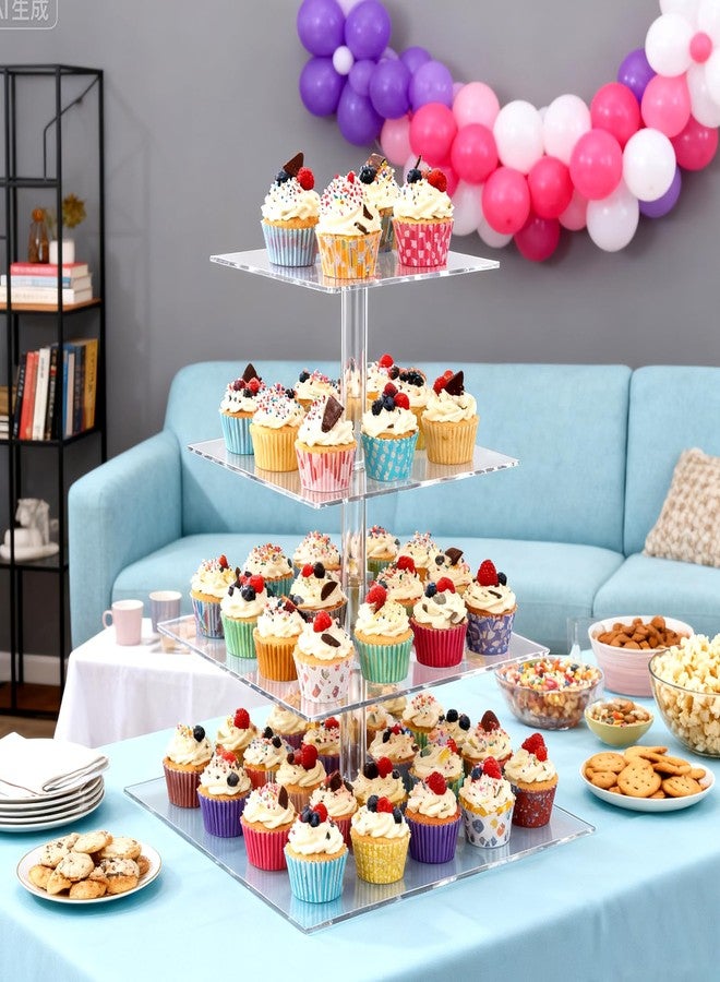 SHENLIU 2 Pack 4 Tier Acrylic Cupcake Stand for 50 Cupcakes, Large Square Cupcake Tower, Clear Acrylic Cupcakes Holder Display Dessert Stand for Birthday, Wedding, Baby Shower, Halloween, Party DéCor - Image 5