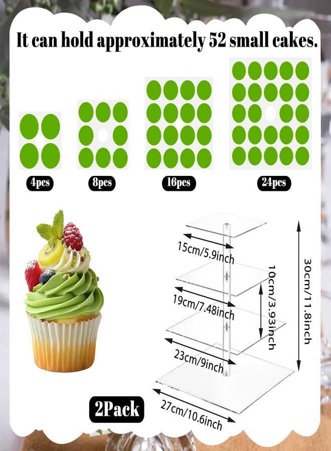 SHENLIU 2 Pack 4 Tier Acrylic Cupcake Stand for 50 Cupcakes, Large Square Cupcake Tower, Clear Acrylic Cupcakes Holder Display Dessert Stand for Birthday, Wedding, Baby Shower, Halloween, Party DéCor - Image 2