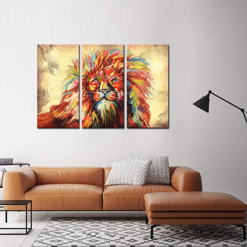 LevvArts Abstract Lion Canvas Wall Art - 3 Piece Set - Image 2