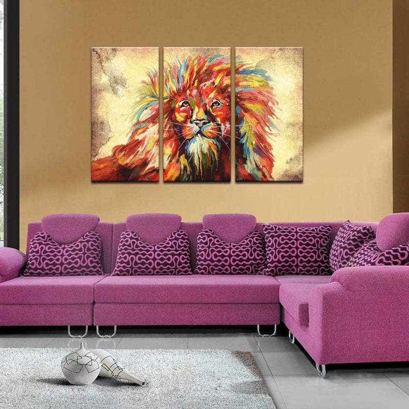 LevvArts Abstract Lion Canvas Wall Art - 3 Piece Set - Image 5