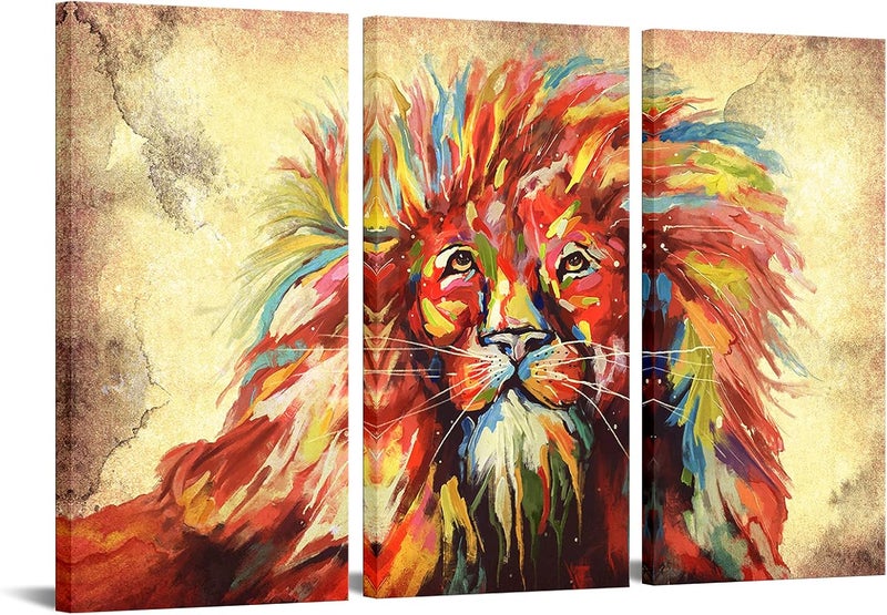 LevvArts Abstract Lion Canvas Wall Art - 3 Piece Set - Image 1