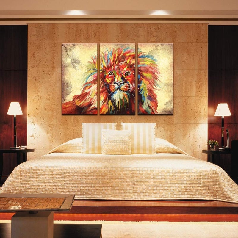LevvArts Abstract Lion Canvas Wall Art - 3 Piece Set - Image 3