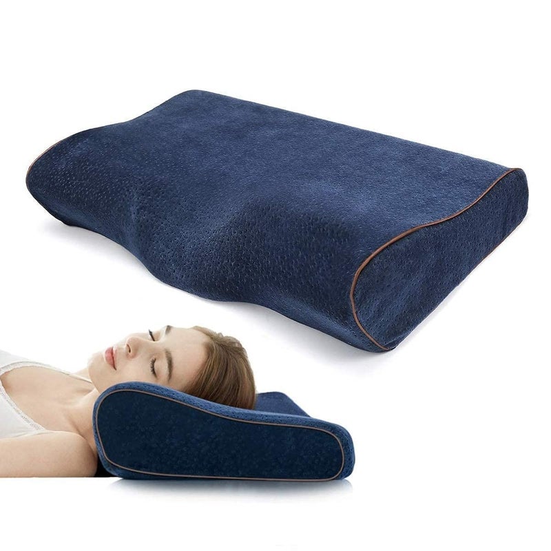 IDITRI EXPORT Cervical Contour Memory Foam Pillow for Sleeping,Orthopedic Pillow for Neck Pain, Support for Back,Stomach,Side Sleepers, with Breathable Zip Cover (19X12X4, Blue) - Image 1