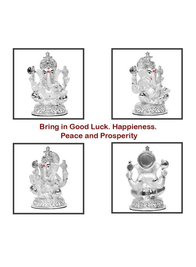 DIVINITI تمثال غانيشا مغطى بالفضة 999 من ديفينتي لتزيين المنزل - تمثال غانباتي | تمثال للمنزل، المكتب، المعبد وزينة الطاولة | تمثال ديني للعبادة، هدية (5.7x7 سم) - Image 5