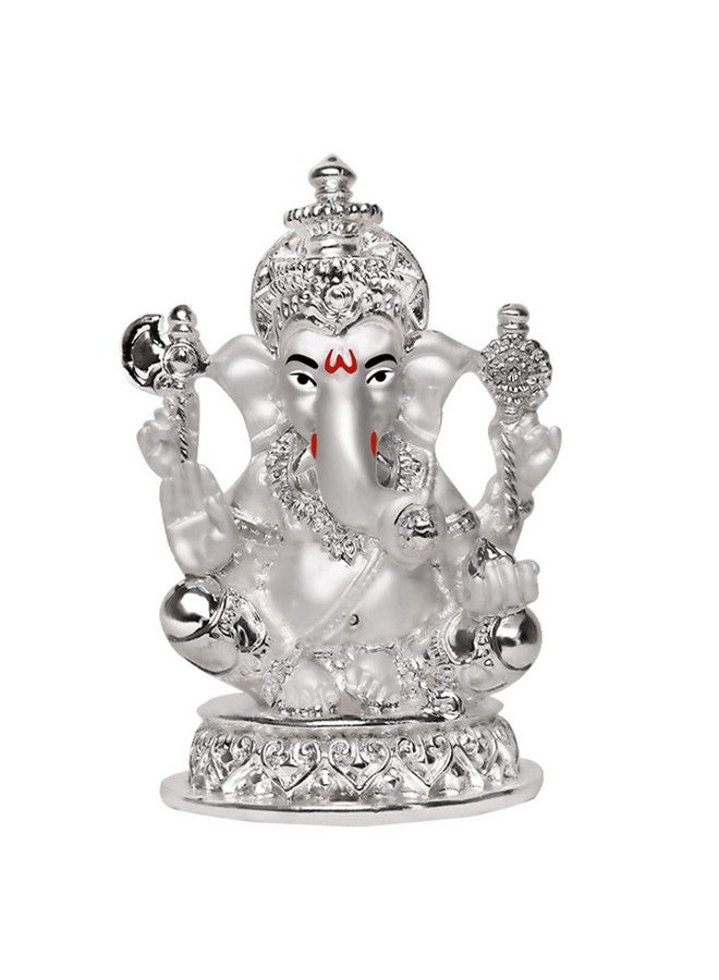 DIVINITI تمثال غانيشا مغطى بالفضة 999 من ديفينتي لتزيين المنزل - تمثال غانباتي | تمثال للمنزل، المكتب، المعبد وزينة الطاولة | تمثال ديني للعبادة، هدية (5.7x7 سم) - Image 1