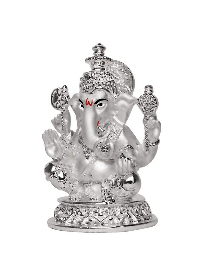 DIVINITI تمثال غانيشا مغطى بالفضة 999 من ديفينتي لتزيين المنزل - تمثال غانباتي | تمثال للمنزل، المكتب، المعبد وزينة الطاولة | تمثال ديني للعبادة، هدية (5.7x7 سم) - Image 2