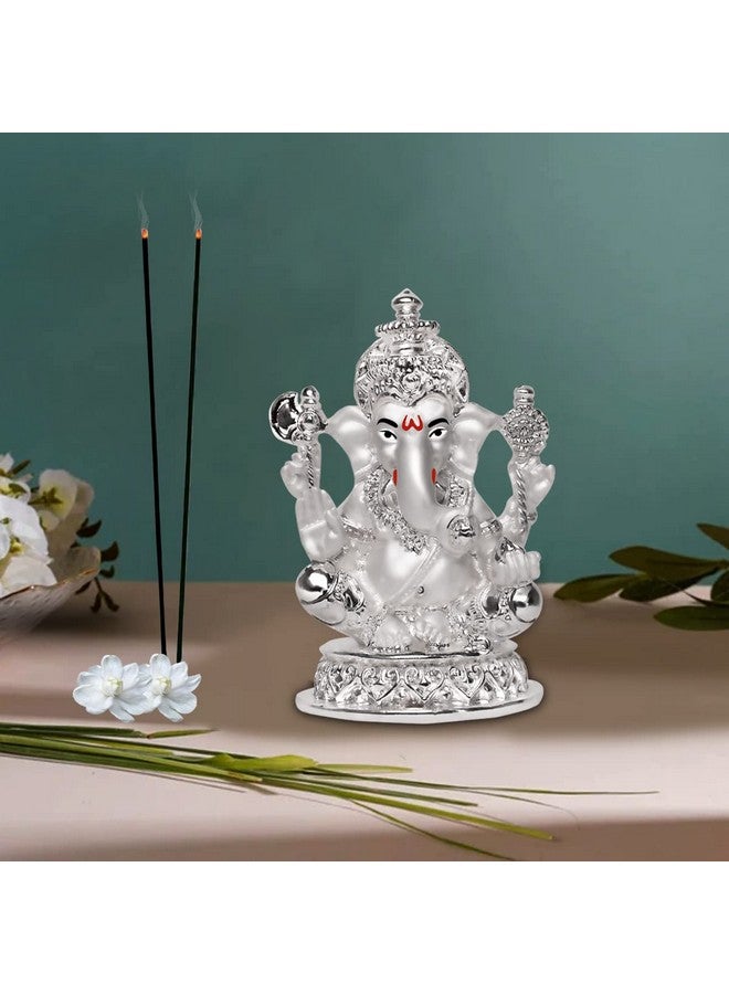 DIVINITI تمثال غانيشا مغطى بالفضة 999 من ديفينتي لتزيين المنزل - تمثال غانباتي | تمثال للمنزل، المكتب، المعبد وزينة الطاولة | تمثال ديني للعبادة، هدية (5.7x7 سم) - Image 4