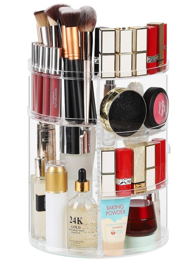 FOROLY 360 Rotating Makeup Organizer, Plastic DIY Adjustable Bathroom Makeup Carousel Spinning Holder Rack, Large Capacity Cosmetics Storage Box Vanity Countertop (Clear) - Image 1