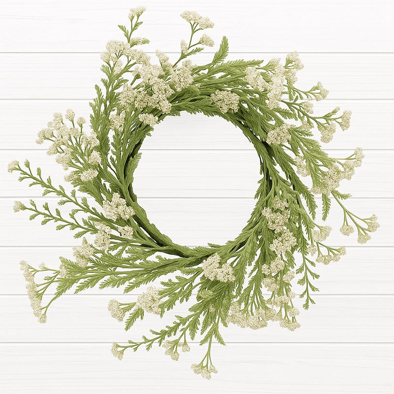 Dulaya Memories In Art Farmhouse Wall Decor White and Green Wreath Indoor Artificial Twig Ring Country Primitive Farm House Decoration Accent Statues Lanterns Candle Holders Doors Windows Centerpieces 