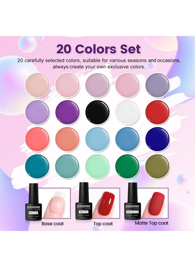 JODSONE - Gel Nail Set 20 Colors High Shine Gorgeous Gel Polish Base Top Matte Coat Nice Gifts Show Charm - Image 1