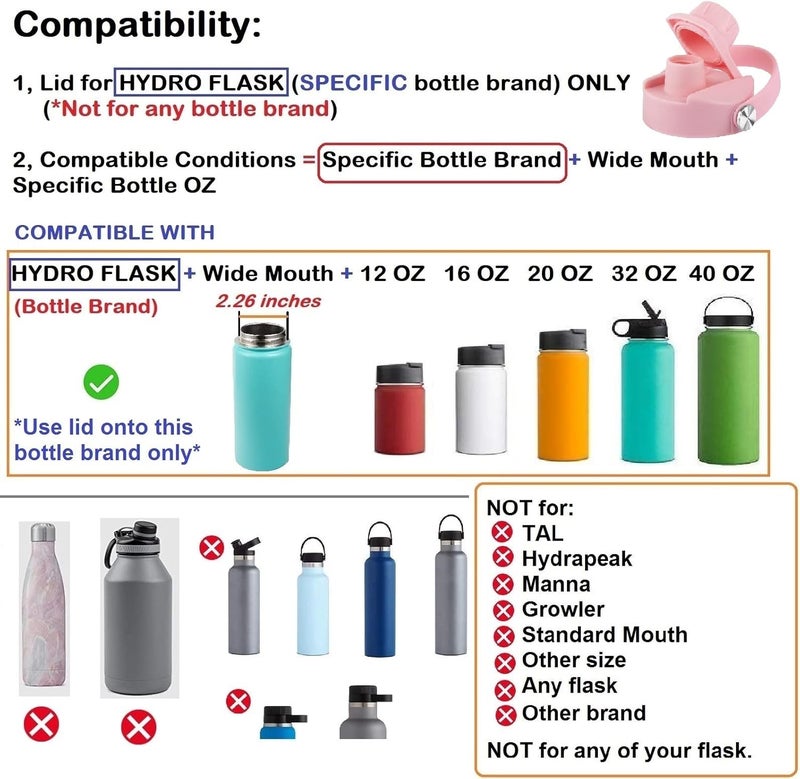 DBIW Lid for Hydro Flask 32 40 oz Wide Mouth, Replacement Lids Compatible with Hydro Flask Wide Mouth Water Bottle, Top Spout Lid with Handle, Wide Mouth Lid Chug Cap Accessories - Image 4