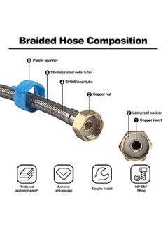 Generic Pack of 2 Flexible Pipe Stainless Steel Braided Hose for Toilet /Taps 1/2" x 1/2" BSP 50cm Long  - Image 3