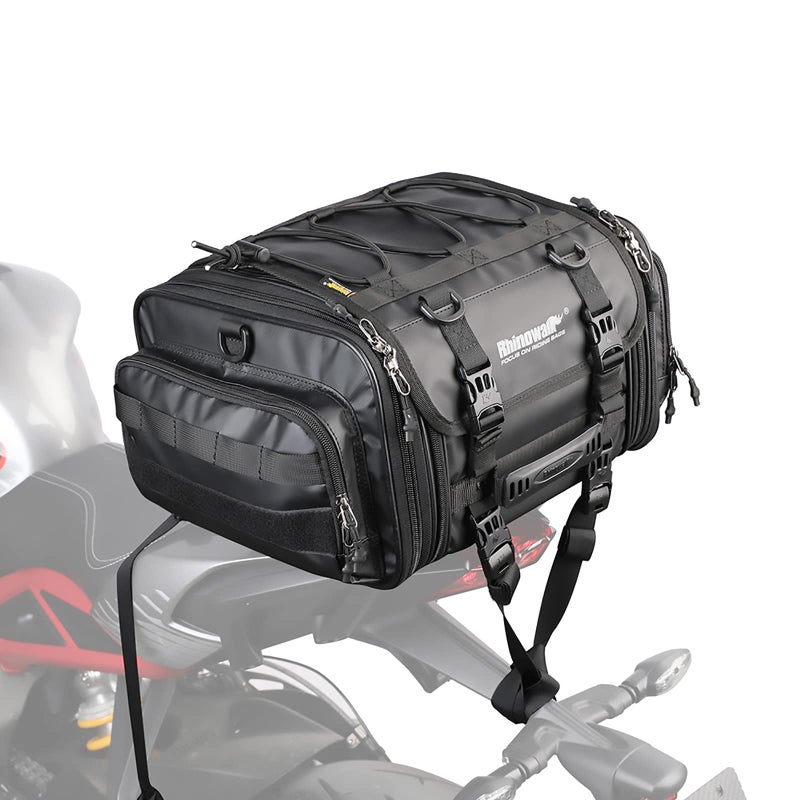 Rhinowalk Motorcycle Saddle Bag Motorbike Tail Bag Waterproof Expandable Pannier Bag Powersports Travel Luggage Black 26L - Image 2