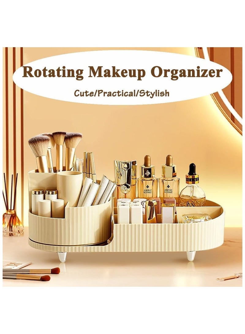 منظم مستحضرات التجميل لطلاء الأظافر والفرش وأحمر الشفاه والمجوهرات | منظم مكياج دوار 360 درجة | كونترتوب لغرفة النوم والحمام (كريمي) - Image 2