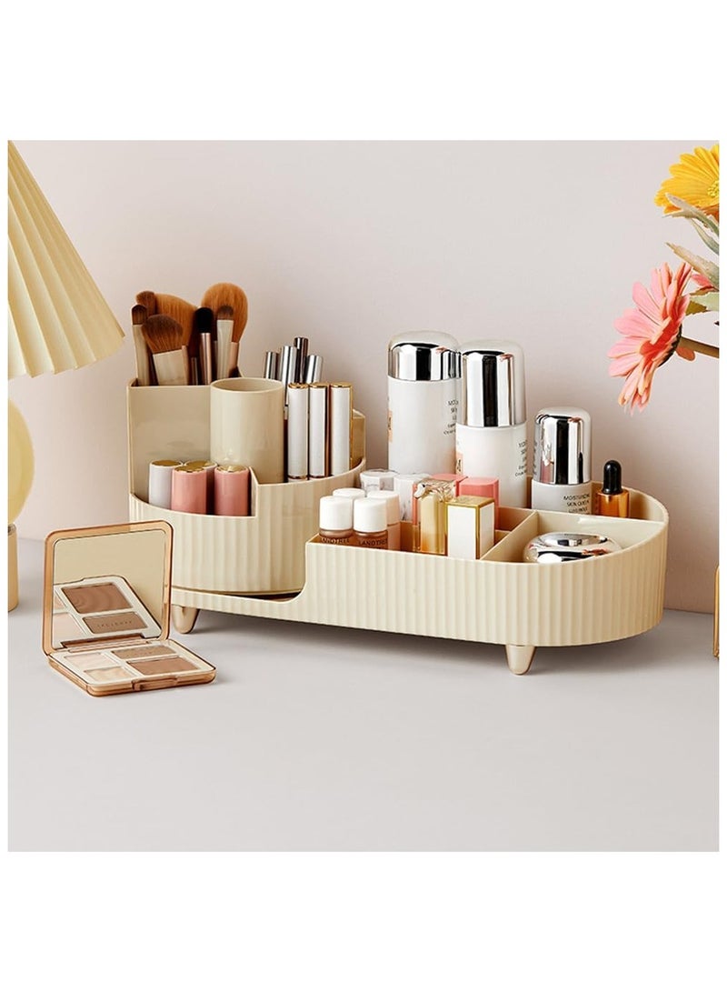 منظم مستحضرات التجميل لطلاء الأظافر والفرش وأحمر الشفاه والمجوهرات | منظم مكياج دوار 360 درجة | كونترتوب لغرفة النوم والحمام (كريمي) - Image 3