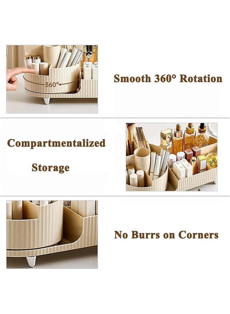 منظم مستحضرات التجميل لطلاء الأظافر والفرش وأحمر الشفاه والمجوهرات | منظم مكياج دوار 360 درجة | كونترتوب لغرفة النوم والحمام (كريمي) - Image 4