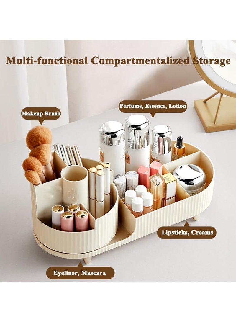 منظم مستحضرات التجميل لطلاء الأظافر والفرش وأحمر الشفاه والمجوهرات | منظم مكياج دوار 360 درجة | كونترتوب لغرفة النوم والحمام (كريمي) - Image 5