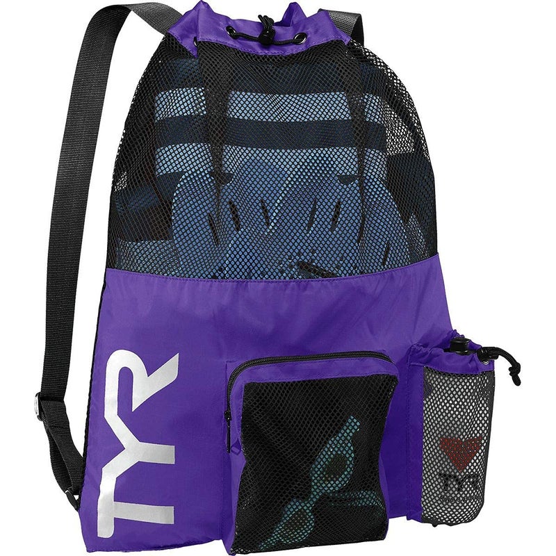 TYR Big Mesh Mummy Backpack for Swim, Gym and Workout Gear, Purple, 40 L