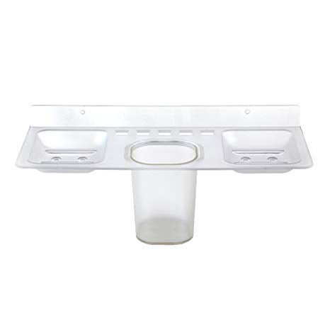 GRAZIA ABS Unbreakable Plastic 4 in 1 Double Soap Dishes with Tumbler and Tooth Brush Holders for Bathroom (13 x 29.22 x 6.5 cm, Clear) - Image 2