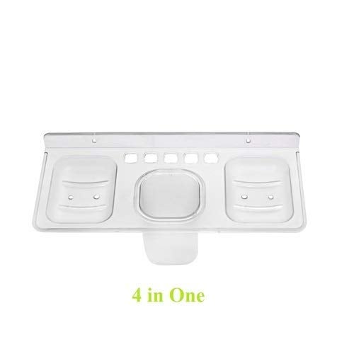 GRAZIA ABS Unbreakable Plastic 4 in 1 Double Soap Dishes with Tumbler and Tooth Brush Holders for Bathroom (13 x 29.22 x 6.5 cm, Clear) - Image 3