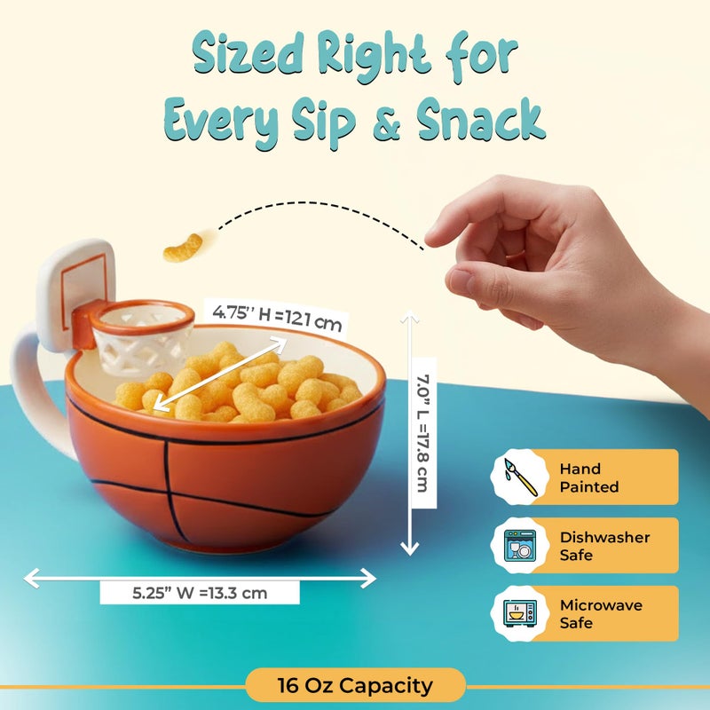 MAX'IS Creations The Mug with a Hoop Basketball Mug Funny Ceramic Coffee Mugs Cereal Bowl Sports Coach Kids Basketball Gifts for Boys 8-12 12-14 Girls Stuff Accessories Mini-Hoop for Kids, 16oz - Image 3