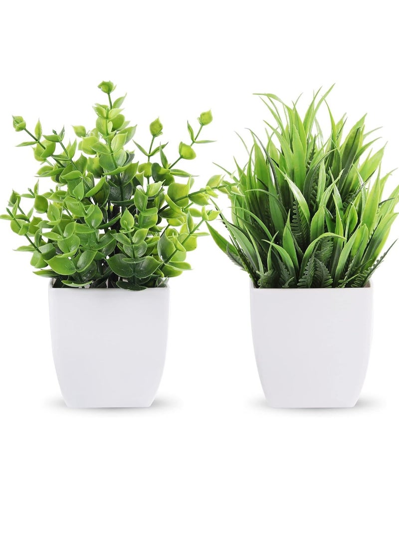 ماركة غير محددة 2Pack وهمية بوعاء النباتات الاصطناعية الصغيرة، بوعاء صغير فو العشب الزخرفية النبات مع وعاء أبيض لديكور المنزل، داخلي، مكتب، مكتب، طاولة الديكور (2، أ)  - Image 1