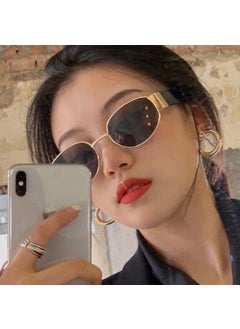 Internet Celebrity Brown Oval Sunglasses 2020 New Womens European and American ins Retro Small Frame Hip-Hop Bar Didi Sunglasses Silver frame all gray