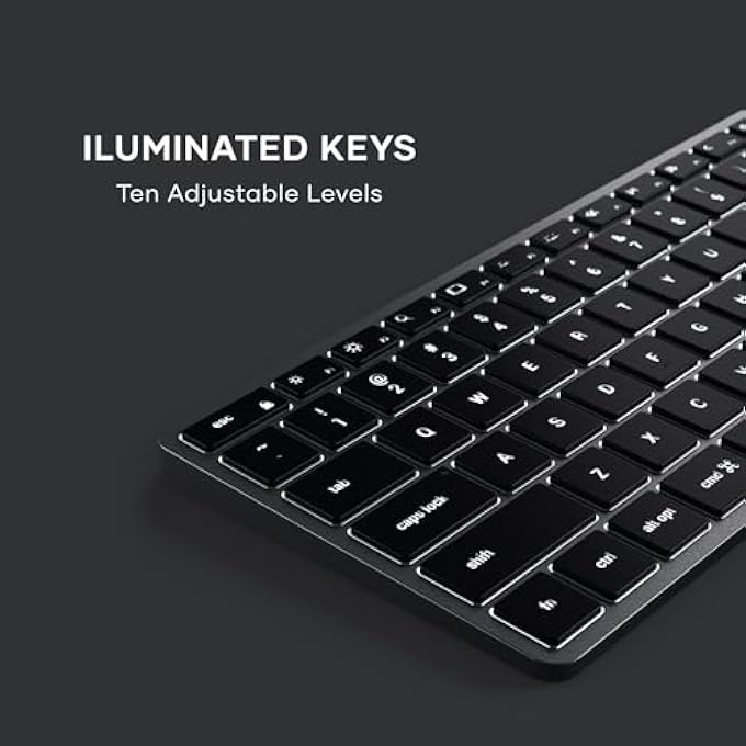 rayihni SLIM X2 BLUETOOTH WIRELESS KEYBOARD, US QWERTY LAYOUT, BACKLIT NUMERIC KEYPAD, MULTI-DEVICE – FOR MACBOOK AIR & PRO M5 M4, MAC MINI, IPAD AIR & PRO, IMAC AND MORE – SPACE GREY - Image 3