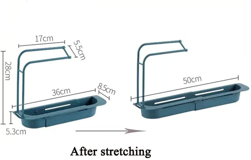 TINKDAS Adjustable Drainer Sink Tray Sponge Soap Holder Plastic Long Sink Shelf Expandable Kitchen Drying Basket Rack BrushSoap Drainer Rack Multicolour - Image 5