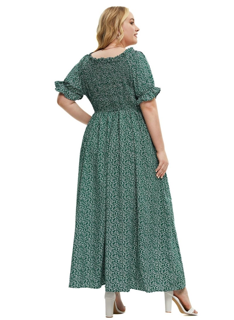 Loquat - New Summer And Fall Plus-size Women's Dress Green - Image 1