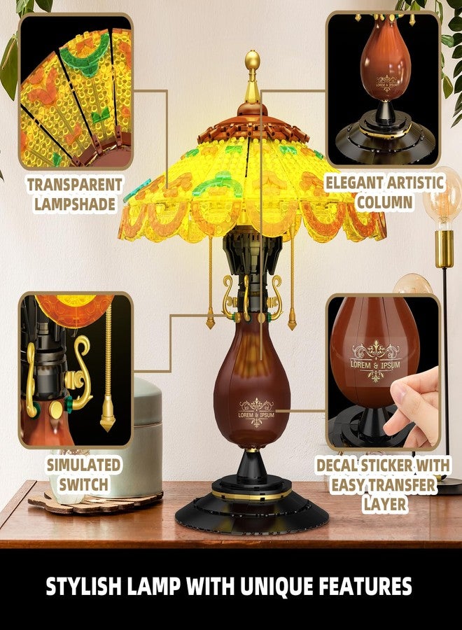 NEWABWN Retro-Style Table Lamp Toy Building Set, Home Décor Accessory for Adults, Gift for Valentines Day for Her & Him - 804 Pieces (Mini Building Blocks) - Image 3