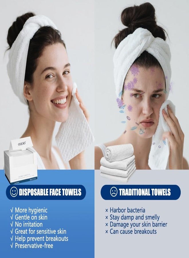 OHOO Disposable Face Towels 10"×12" Makeup Remover and Clean Soft and Thick Dry Wipes Facial Tissue XL Towelettes 50 Count - Image 2