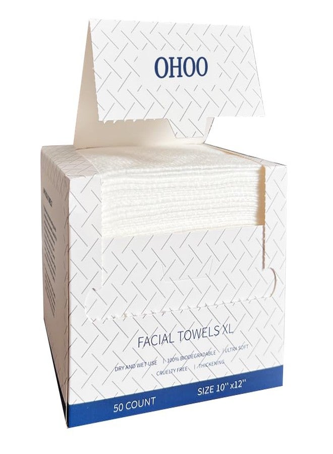 OHOO Disposable Face Towels 10"×12" Makeup Remover and Clean Soft and Thick Dry Wipes Facial Tissue XL Towelettes 50 Count - Image 1