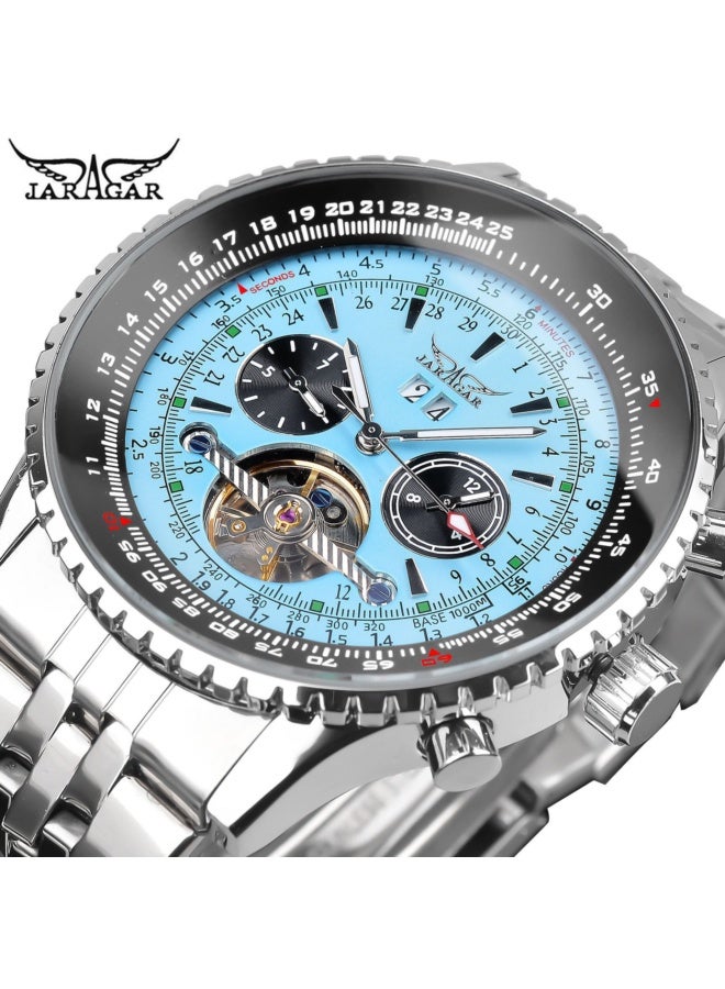 {"en":"Men's Self Winding Waterproof Automatic Stainless Steel Skeleton Tourbillon Calendar Wrist Watch