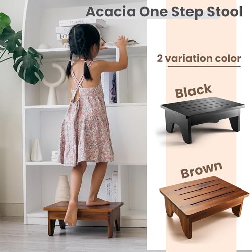 Craftsline One Step Stool for Adults 6.5" - Acacia Wood Step Stools for High Beds - 550 lbs Safety Stepping Stool Bathroom Aid for Handicap, Elderly, Seniors, Kid, Bathtub, Bed, Kitchen (Black) - Image 5