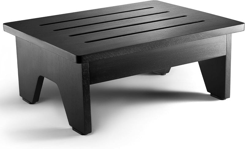 Craftsline One Step Stool for Adults 6.5" - Acacia Wood Step Stools for High Beds - 550 lbs Safety Stepping Stool Bathroom Aid for Handicap, Elderly, Seniors, Kid, Bathtub, Bed, Kitchen (Black) - Image 1