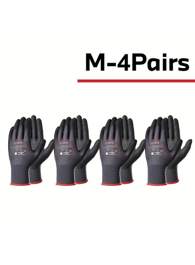 Nitrile Coated Work Gloves 4 Pairs M Size Touchscreen Compatible Breathable - Image 1