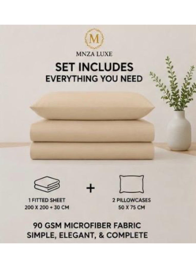 طقم ملاءة سرير مطاطية سادة من الألياف الدقيقة من MNZA LUXE، ملاءة مطاطية واحدة + غطاءا وسادة | ناعم للغاية، قابل للتهوية، مقاوم للتجاعيد | جملي - Image 2