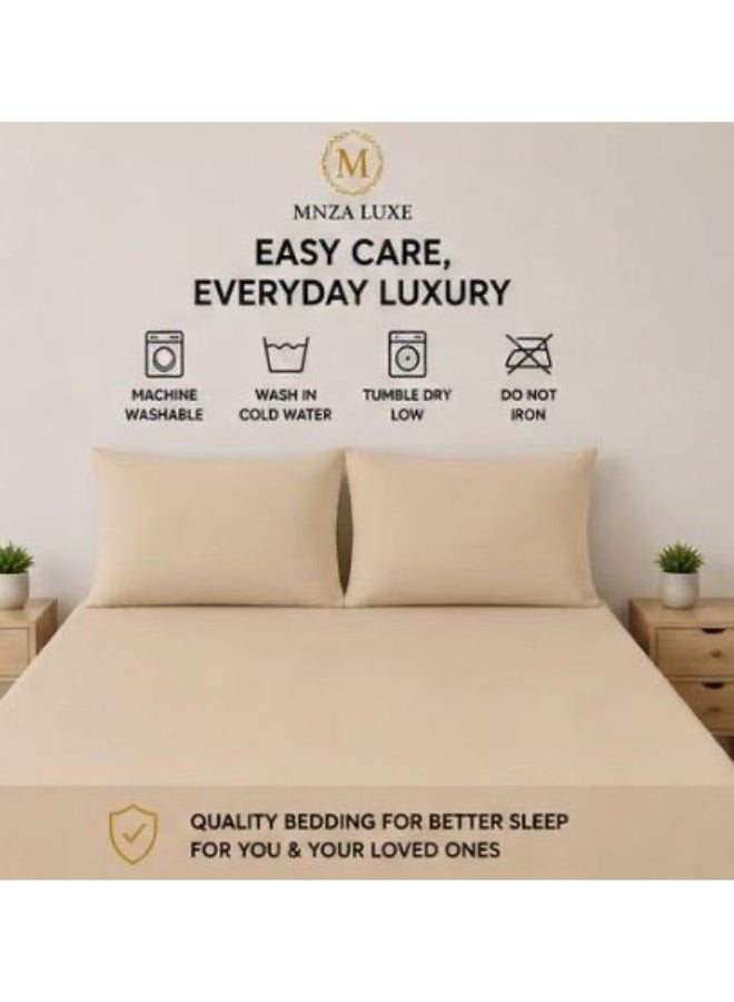 طقم ملاءة سرير مطاطية سادة من الألياف الدقيقة من MNZA LUXE، ملاءة مطاطية واحدة + غطاءا وسادة | ناعم للغاية، قابل للتهوية، مقاوم للتجاعيد | جملي - Image 3