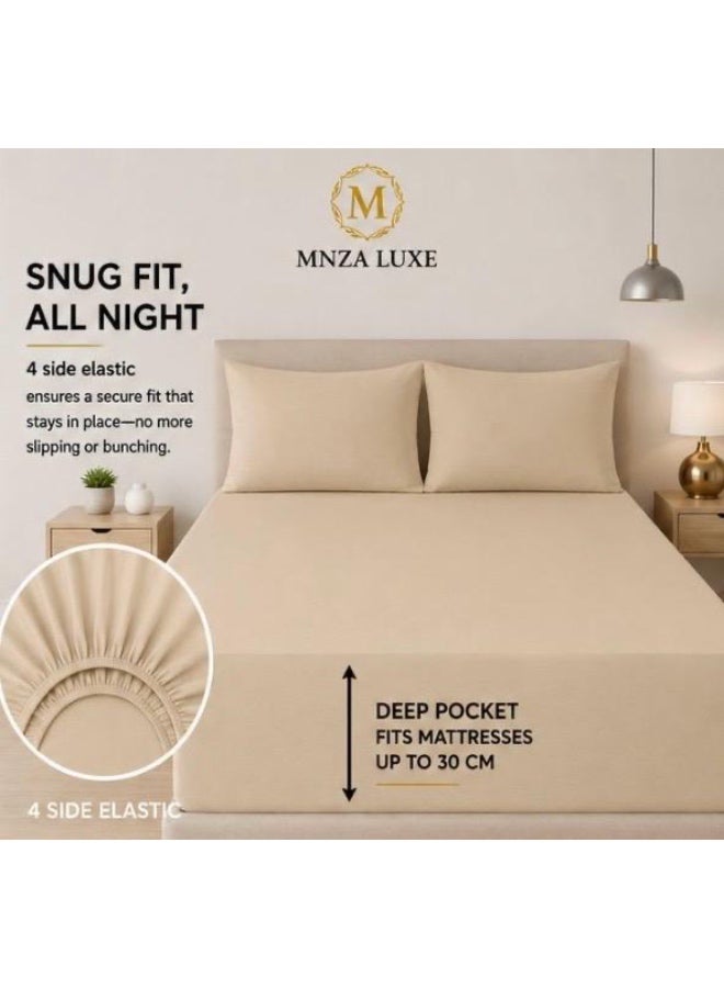 طقم ملاءة سرير مطاطية سادة من الألياف الدقيقة من MNZA LUXE، ملاءة مطاطية واحدة + غطاءا وسادة | ناعم للغاية، قابل للتهوية، مقاوم للتجاعيد | جملي - Image 1