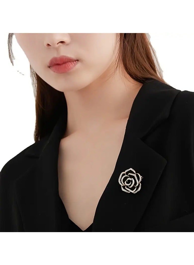 Goolsky 1pc Exquisite Rose Flower Alloy Brooch Pin - Inlaid with Shiny Rhinestone, Elegant Wedding Bouquet Accessory, Perfect for Bridal, Formal Events, and Everyday Wear - Black Color - Image 4