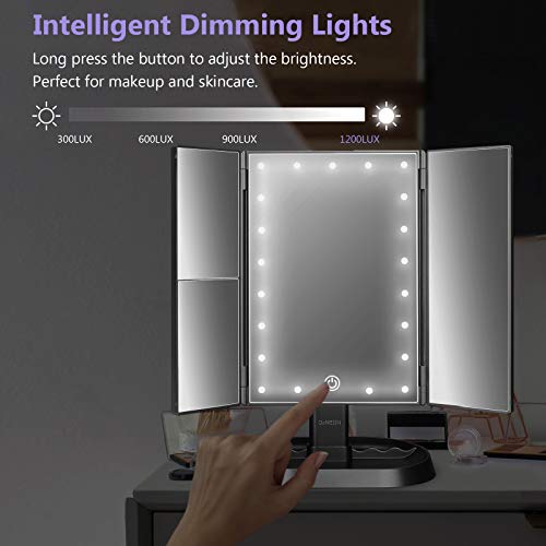 deweisn Trifold Lighted Vanity Makeup Mirror with 21 LEDs Lights,1x/2x/3x Magnification and Touch Screen Dimming,Two Power Supplies Makeup Mirror, Gift for Women - Image 5