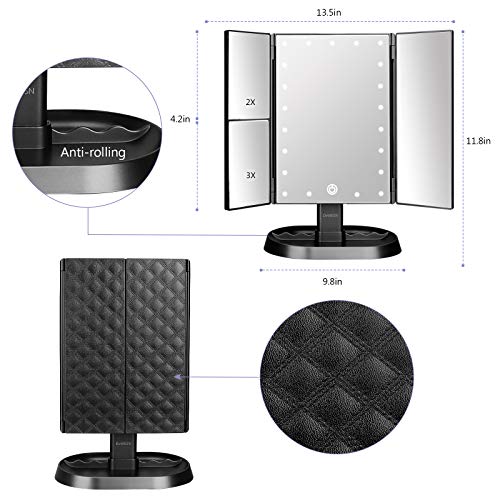 deweisn Trifold Lighted Vanity Makeup Mirror with 21 LEDs Lights,1x/2x/3x Magnification and Touch Screen Dimming,Two Power Supplies Makeup Mirror, Gift for Women - Image 2