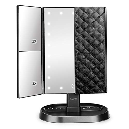 deweisn Trifold Lighted Vanity Makeup Mirror with 21 LEDs Lights,1x/2x/3x Magnification and Touch Screen Dimming,Two Power Supplies Makeup Mirror, Gift for Women - Image 1