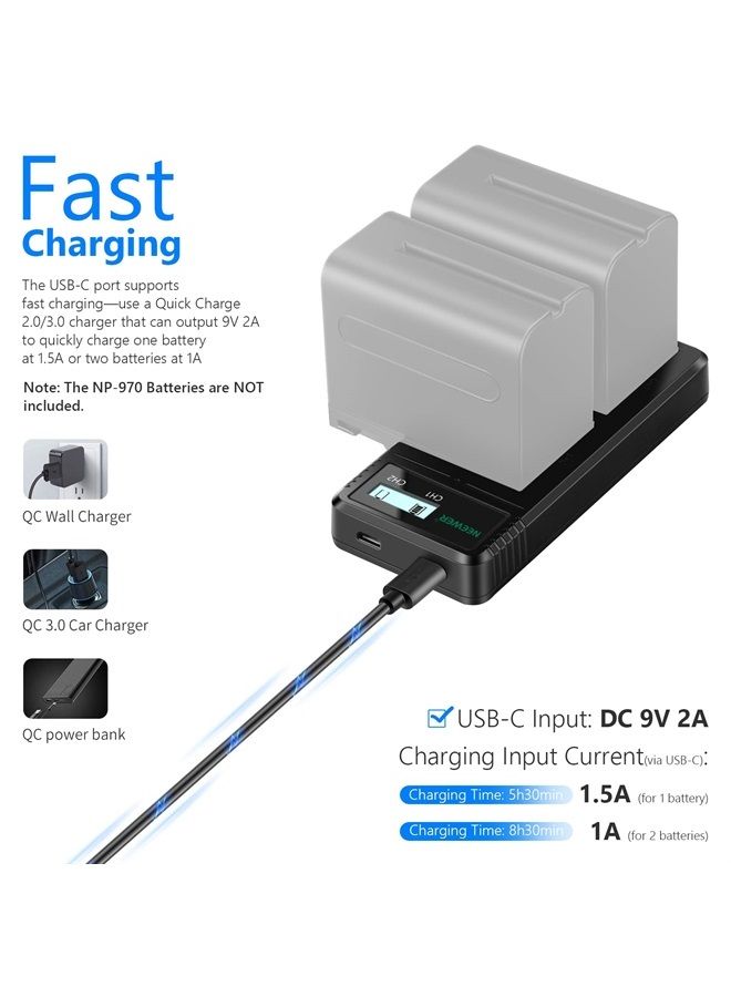 Neewer Dual USB Charger Compatible with Sony NP-F970 NP-F960 NP-F950 NP-F930 NP-F770 NP-F750 NP-F570 NP-F550 Camera Battery, Fast Battery Charger with LCD Display,Versatile Charging Options - Image 4