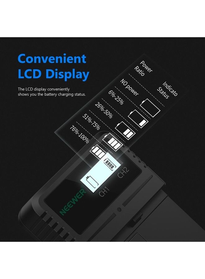 Neewer Dual USB Charger Compatible with Sony NP-F970 NP-F960 NP-F950 NP-F930 NP-F770 NP-F750 NP-F570 NP-F550 Camera Battery, Fast Battery Charger with LCD Display,Versatile Charging Options - Image 2