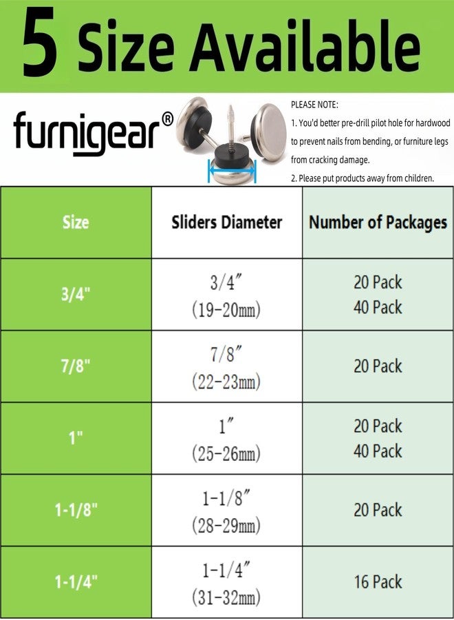 Furnigear Dia Nail On Furniture Glides for Chairs, Tables - Furnigear Nickel Base Cushioned Furniture Nails - Allowing Chairs to Glide Effortlessly Over Carpet Floors (1", 20 Pack-Grey) - Image 4