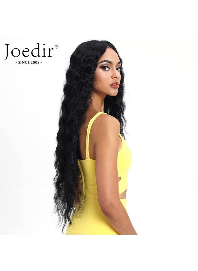 جويدر باروكة شعر صناعي مموج طويل من Joedir بجزء عميق 30 بوصة، دانتيل شفاف عالي الدقة للنساء، كثافة 130% (لون أسود) - Image 3